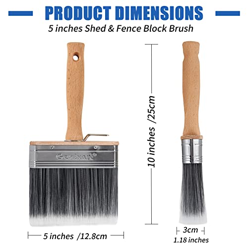 Deck Stain & Sealer Block Paint Brushes, 5 Inch Wide Masonry Paintbrush Multipurpose For Concrete, Brick, Stone, Floor, Fence, Walls, Ceilings, Wooden Base Screwed For Threaded Extension Pole #TOP5