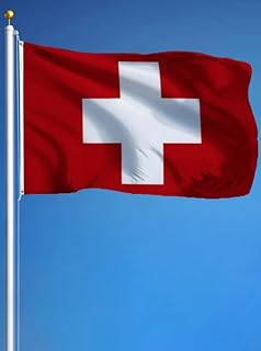 علم كوكب سويسري 90 × 150 سم - صليب ابيض على خلفية حمراء من البوليستر المتين مع فتحات - علم سويسري للاستخدام الداخلي والخارجي - مثالي للعطلات الوطنية والرياضة والديكور