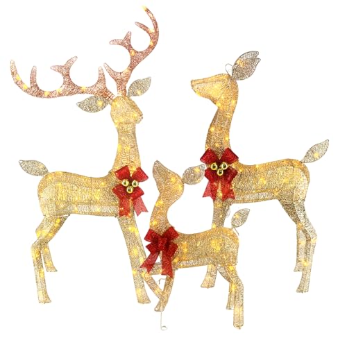 5ft Lighted Outdoor Christmas Reindeer Decoratioin, 3Pcs Large Handmade Deer