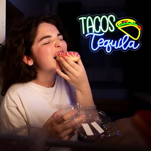 Image of Neon Sign, JGHTURIE Tacos Neon Signs for Wall Decor Food Led Signs Yellow Light Up Sign for Restaurant Kitchen Bar Party Coffee Home Decoration, USB Powered