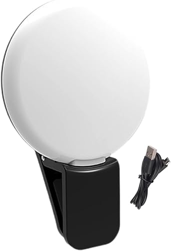 GIFZES Luz LED para selfie para teléfono, anillo de luz para selfie con clip, 3 niveles de luz ajustable, iluminación flash USB recargable para