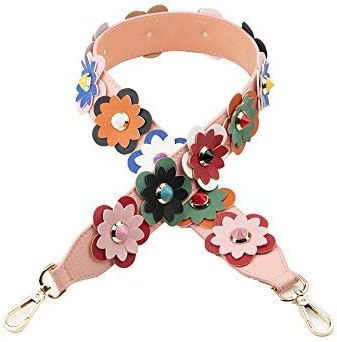 Flower Purse Strap Replacement, Multicolor Flowers PU Leather Bag Strap Belt for Purse Handbags Shoulder Bag