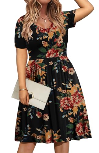 Image of DB MOON Women Plus Size Dresses 2026 Summer Casual V Neck Short Sleeve Knee Length Dress with Pockets