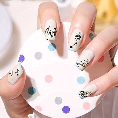 Black 3D Self-Adhesive Music Nail Stickers - Stylish Designs with Notes, Dancer, Mic, Guitar, Erhu, Piano - Perfect for Musicians, Teachers, Festivals & DIY Nail Art