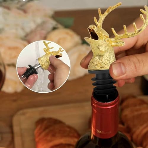 Image of 1 Piece Wine Bottle Pourer, Deer Head Whiskey Pourer for Red Wine, Universal Bottle Cap for Wine and Liquor Bottles, Elegant Gift for Wine Lovers (Golden)