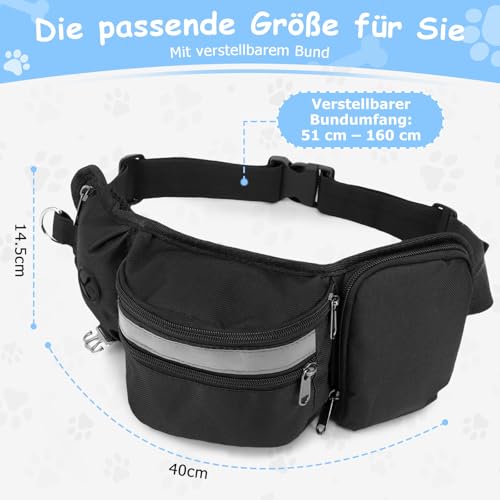 ZESTEFY Leckerlibeutel Hundetraining, Robuste Bauchtasche mit Kotbeutelspender, Flaschenhalter, Reflektor & Verstellbarem Gurt – Wasserdichtes Hundezubehör für Gassi, Training & Outdoor