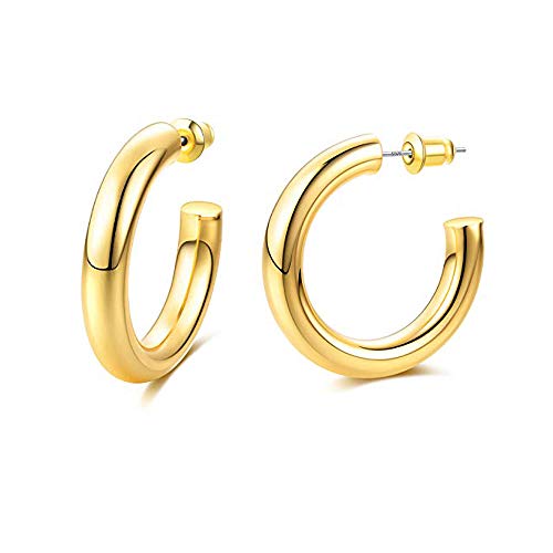 UEUC Pendientes de aro abiertos gruesos y gruesos chapados en oro de 18 quilates, para mujer, pendientes de aro con barra de plata de ley 925