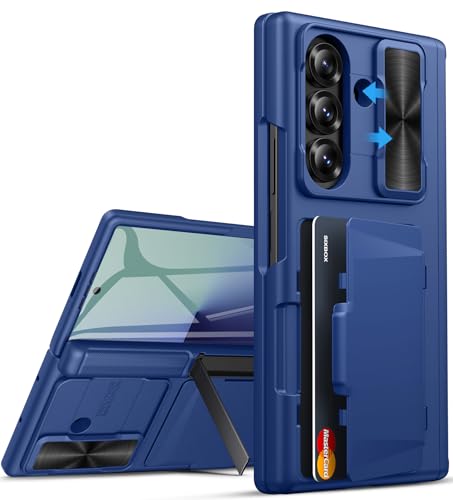 SIXBOX for Samsung Galaxy Z Fold 7 Case Stand, Built-in & Camera Cover & Card Holder & Hinge Protection & Screen Protector, Wallet Rugged Full Body Protective Phone Case for Galaxy Z Fold 7 2025, Blue