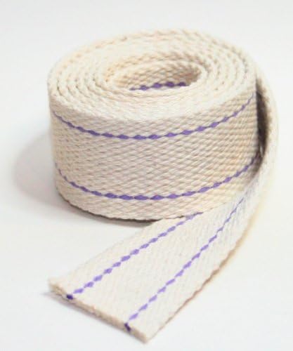 Guiding Light Oil 1 1/8" Inch Flat Cotton Oil Lantern or Oil Lamp Wick with Double Purple Stitch. 3 Foot Roll