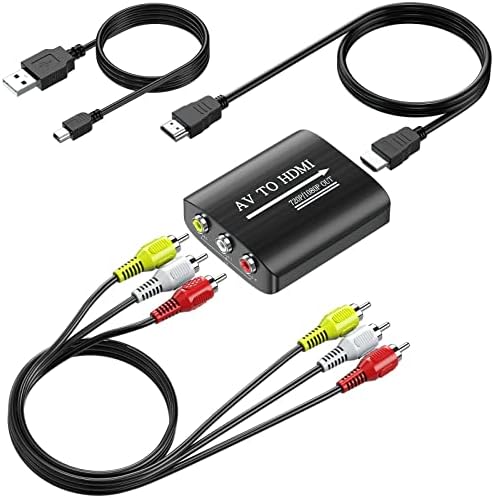 GINGIN RCA to HDMI Converter, 1080p/720p AV to HDMI Converter for TV/PC/N64/Wii/PS1/PS2/PS3/STB/Xbox/VHS/VCR/Blue-Ray DVD Players, with Cables