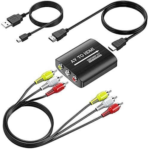 GINGIN RCA to HDMI Converter, AV to HDMI Converter for TV/PC/N64/Wii/PS1/PS2/PS3/STB/Xbox/VHS/VCR/Blue-Ray DVD Players, with 3.3ft RCA and HDMI Cables