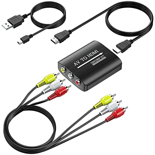 RCA to HDMI Converter,GINGIN 1080p/720p AV to HDMI Converter for HDTV/PC/N64/Wii/PS1/PS2/PS3/STB/Xbox/VHS/VCR/Blue-Ray DVD Players, with RCA and HDMI Cables by GINGIN - Used condition - CA$15.95