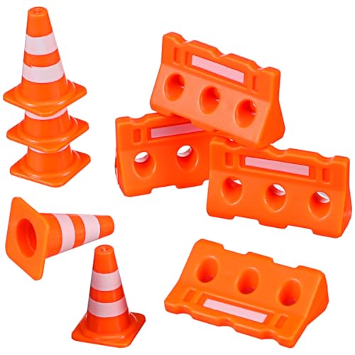 TOPPERFUN 48Pcs Mini Plastic Traffic Cones, Miniature Fence Barricade Signs, Construction Road Small Orange Cone Toy Set, Barricade Toy Model Mini Stop Signs for Construction Theme Party Favors - Thumbnail 7