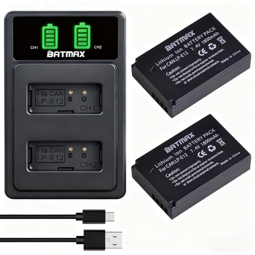 Batmax 2Pcs LP-E12 Battery + USB LCD Dual Charger for Canon