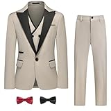 Picture of KUDMOL Boys Suit Size 7 Slim Fit 4 Piece Set Formal Outfits Beige Kids Suits Tuxedo Boys Vest Blazer Pants with Bow Tie for Wedding