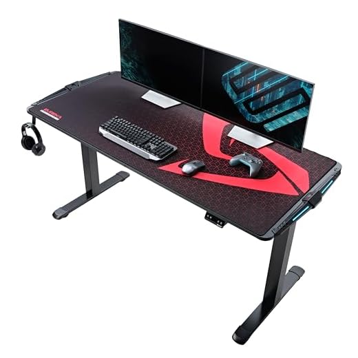 EUREKA ERGONOMIC 65 inch Electric Height Adjustable Gaming Desk Standing Desk, Large Gaming Computer Desk with RGB LED Lights and Extended Gaming Mouse mat for Gaming and Home Office,Black