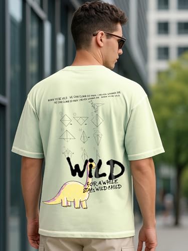 Image of Bewakoof Men's Cotton Typography Oversized Fit Half Sleeve Round Neck T-Shirt | Casual Wear | Street Wear | Oversized t Shirt for Men Cotton | Baggy