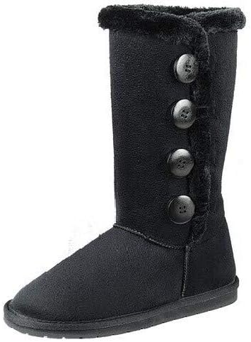 Womens TRISH Soft Fur Lined Warm Winter Boot Faux Suede 4-Button, Black, 5