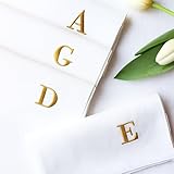 Toalla de mesa de lino blanco con inicial, bordado dorado, personalizado, elegante y duradero, regalo de boda, decoración de mesa, reutilizable (S - dorado)