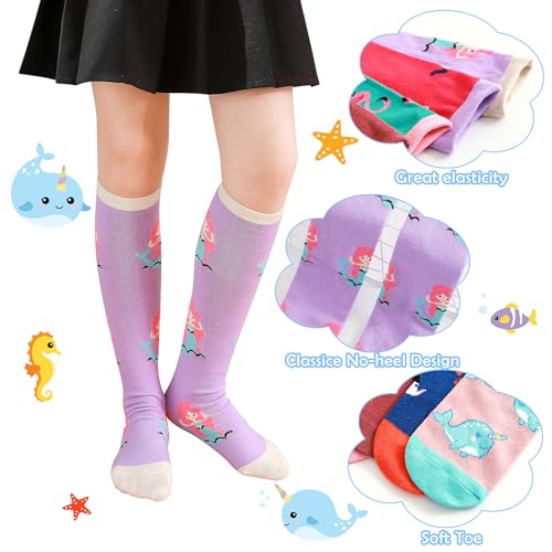 PHOGARY 6 Pairs Girls Knee High Socks, Cute Socks Colorful Cartoon Animal Warm Cotton Socks Crazy Funny Kids Odd Socks Mid Calf Long Boot Socks for 3-12 Years Girls, One Size (Animal-B)3