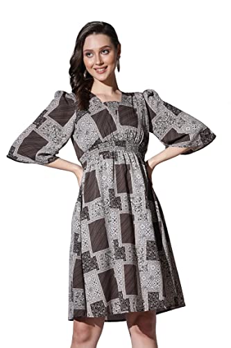 Image of Leriya Fashion Women's Dresses | Rayon Vintage All-Over Printed Knee Length Dresses for Women | Fancy Dress for Girls | Office Wear Dress for Women | Casual Dress |