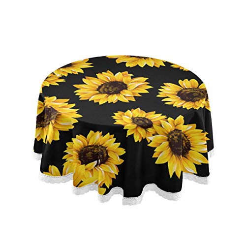 Round Tablecloth Flower Sunflower Pattern Polyester Table Cover Circular Table Cloths for Dining Table Kitchen Wedding