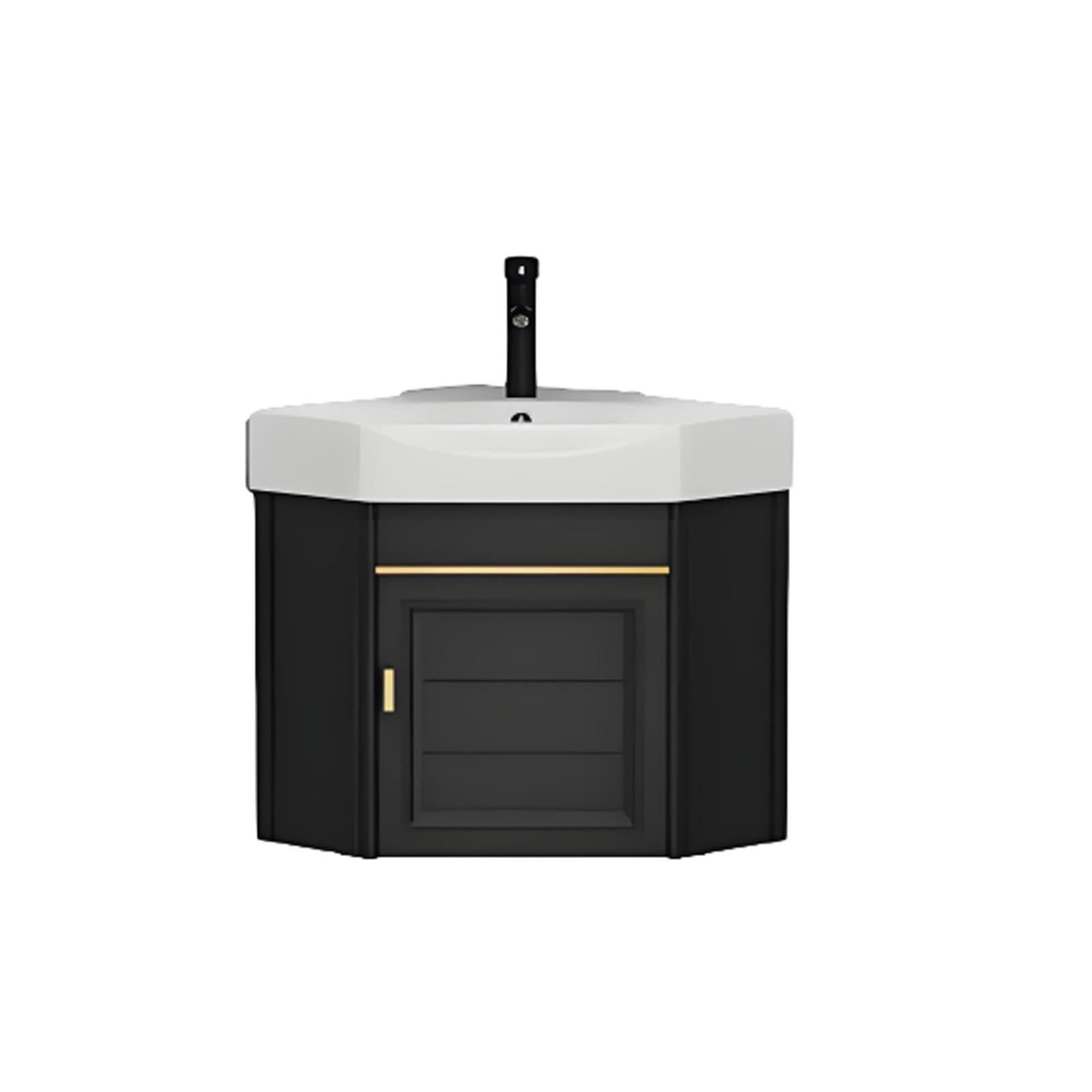 AYCDL Corner Bathroom Vanity with Sink and Faucet Wall Mount Compact Bathroom Cabinet for Small Spaces,Black-A43cm/16.9in