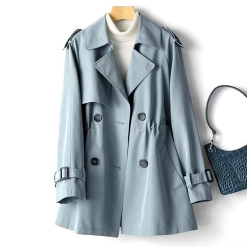 babominimer Gabardina para mujer, chaqueta de cintura de otoño, rompevientos de longitud media, abrigo largo de un solo botonadura delgada, gabardina de manga larga para mujer (M azul)