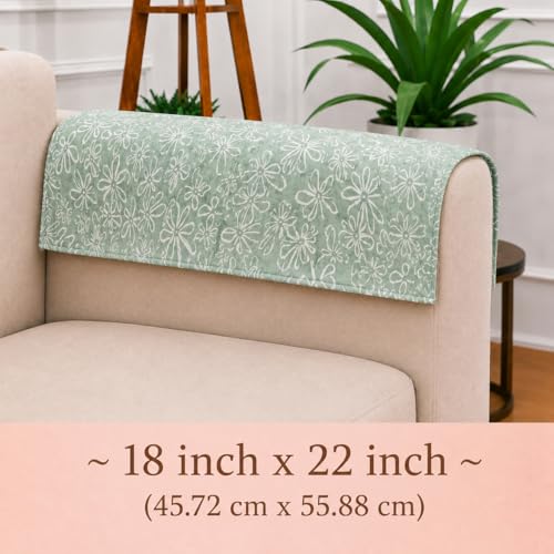 Image of STITCHNEST 'Verdant Phool Stories' Sofa Armrest Cover | Elegant Jacquard Fabric, Washable & Durable for Modern Living (18 x 22 Inches)