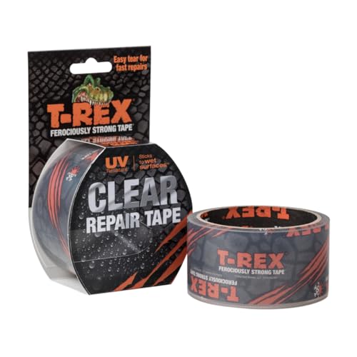 T-REX Ferociously Strong Repair Tape, Sticks to Wet Surfaces, All Weather and UV Resistant, 1.88' x 9 Yards, Clear, 1-Roll (241535)