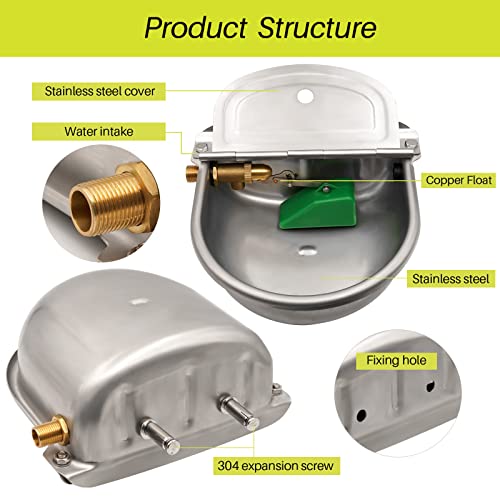 Automatic Waterer Water Bowl With Brass Float Valve Stainless Steel Watering Trough Kits For Livestock Horse Animal Dogs Cattle Pig Goat, Includes Hose, Brass Connector And Mounting Bolts #TOP1