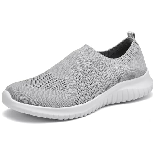 konhill Womens Slip On Shoes Easy Wear Lightweight Sneakers for Pregnancy & Quick Errands 5 US L.Gray