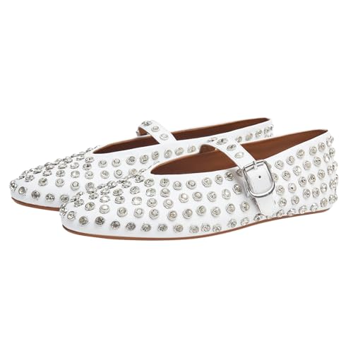 Rhinestone Ballet Flats for Women Sparkly Crystals Ballerina Shoes Women's Buckled Strap Mary Jane Flat Comfort Casual Low Heels