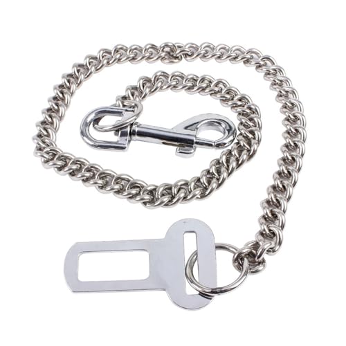JLEivvi Stainless Steel No chew Dog Car Seat Belt, Stainless Steel Dog Car Seat Belt Vehicle Travel Dog Harness Dog Chain Pet Vehicle Safety Restraint Cable for Puppy Small Medium Large Dogs(60cm)