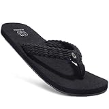 ALEADER Black Flat Flip Flops for Women, Comfortable Summer Thong Walking Sandals, Beach Water Sandals, Black, 7 US