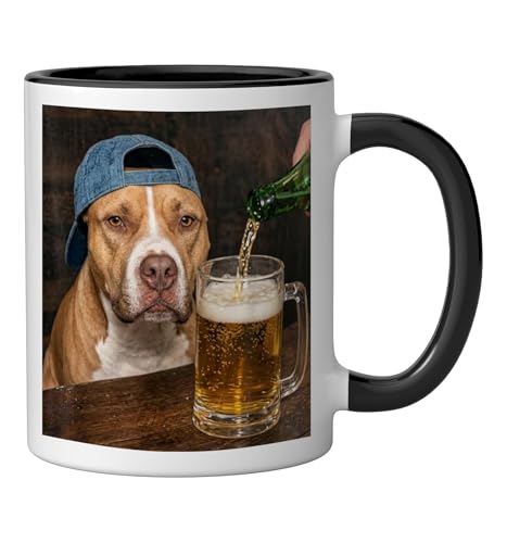 Pitbull Drinking Beer Funny Pitbull Dog Meme Ceramic Mug, Black/White