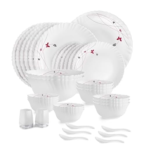 Cello Opalware Dazzle Lush Fiesta Dinner Set, 35PCs, White