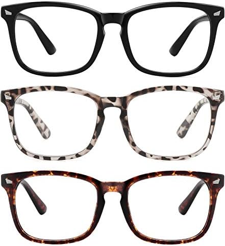 MEETSUN Blue Light Blocking Glasses, Anti Eye Strain Headache (Sleep Better),Computer Reading Glasses UV400 Transparent Lens (Black+Leopard+Tortoise, 53)