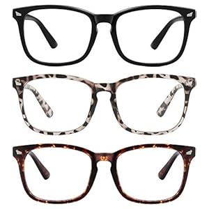MEETSUN Blue Light Blocking Glasses, Anti Eye Strain Headache (Sleep Better),Computer Reading Glasses UV400 Transparent Lens (Black+Leopard+Tortoise, 53)