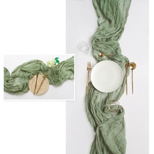 Fexia TR-3001 Table Runner Sage Green Cheesecloth 35X120 Inches For Baby Shower Decoration Gauze Rustic Table Runner thumb #5