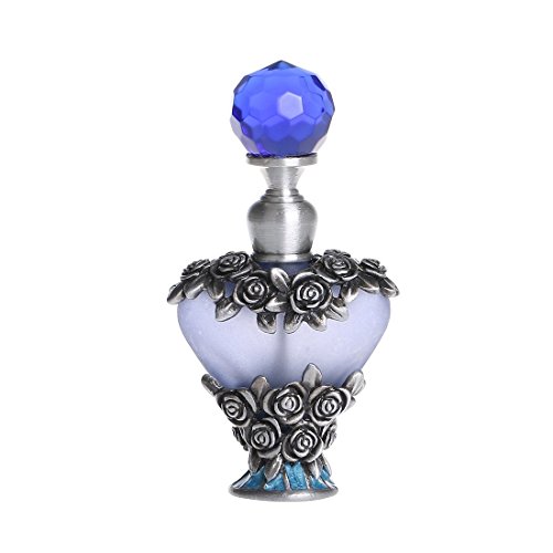 H&D Vintage Refillable Empty Perfume Bottle with Handmade Rose Flowers 5ml (light blue)