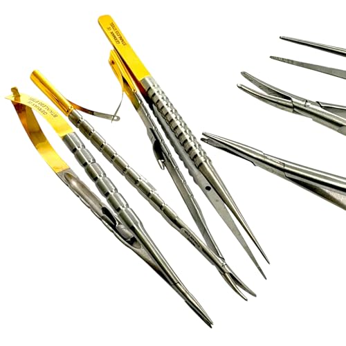6in Suture Tying Forceps with Guide Pin, Straight, Serrated + 6in Castroviejo Needle Driver, Straight + 6in Castroviejo-Barraquer Needle Driver, Curved - Premium German Stainless Steel Instruments