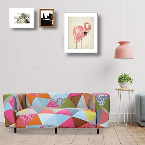 Image of House of Quirk Polyester Spandex Printed Sofa Cover Big Elasticity Cover Stretch Universal Sofa Slipcovers (Geometry Neon, Triple Seater)
