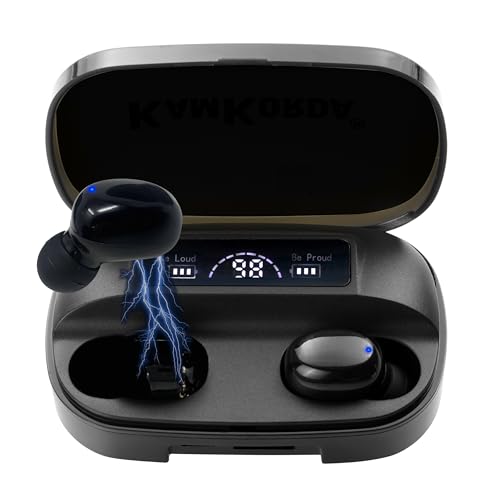 KamKorda Wireless Earbuds | Bluetooth Earphones | In Ear Headphones Wireless Mini Lightweight Built in Mic Premium Sound with Charging Case | Black