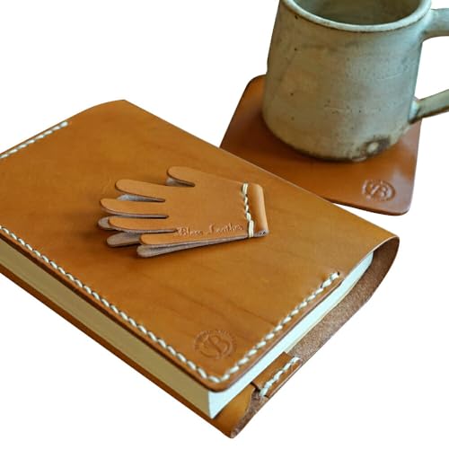 BLESS HAND MADE LEATHER [キャメル][手縫いの本革製品]読書のお供セット(文庫本カバー・ブックマーク・コースター) 本 ブックカバー AAA033-1