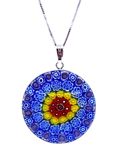 Médaillon Murrina Millefiori verre de Murano et chaîne argent 925 32mm
