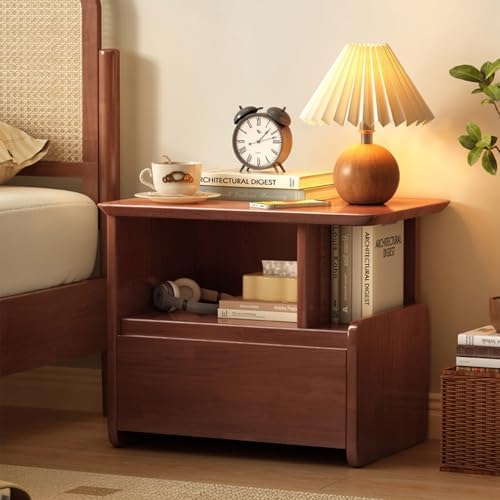 Retro Dark Wood Nightstand, Fully Assembled Rectangle End Table with Storage, Stylish Phone Table for Bedroom, Living Room, and Office - Elegant White Finish