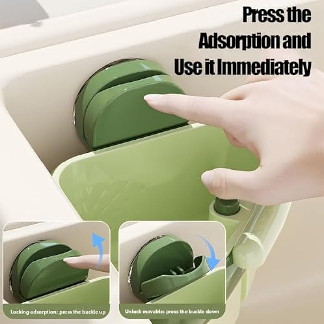 Curetoaway Wideous Suction Cup Sink Corner Rack, Sink Strainer Basket, Triangular Sinks Basket Shelf With Suction Cup Sucker, Automatic Dumping for Kitchen Bathroom Dishware (Yellow, 1 Pc)