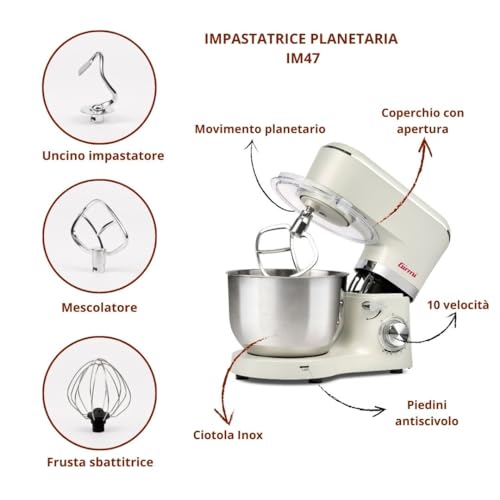 Girmi IM47 Sbattitore con base 1300 W Beige, Acciaio inox