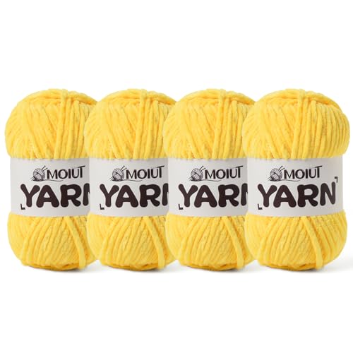 Image of 4 Packs Fluffy Chenille Yarn for Crocheting, Chunky Velvet Yarns for Crochet Amigurumi, Baby Yarn for Crocheting Soft Blanket, 349.9yds /14.1 oz Bulky Yarns for Crafts /Hats /Shoes /Socks (4Light Yellow)
